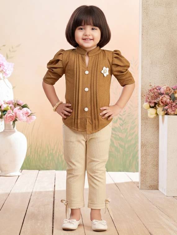 girls solid top and trouser co-ord set