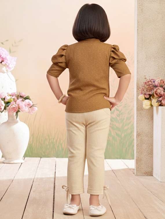 girls solid top and trouser co-ord set - 22280320 -  Standard Image - 3