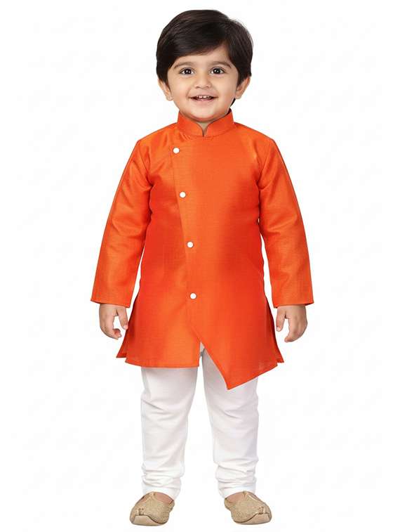 boys solid long sleeve kurta and pyjama set