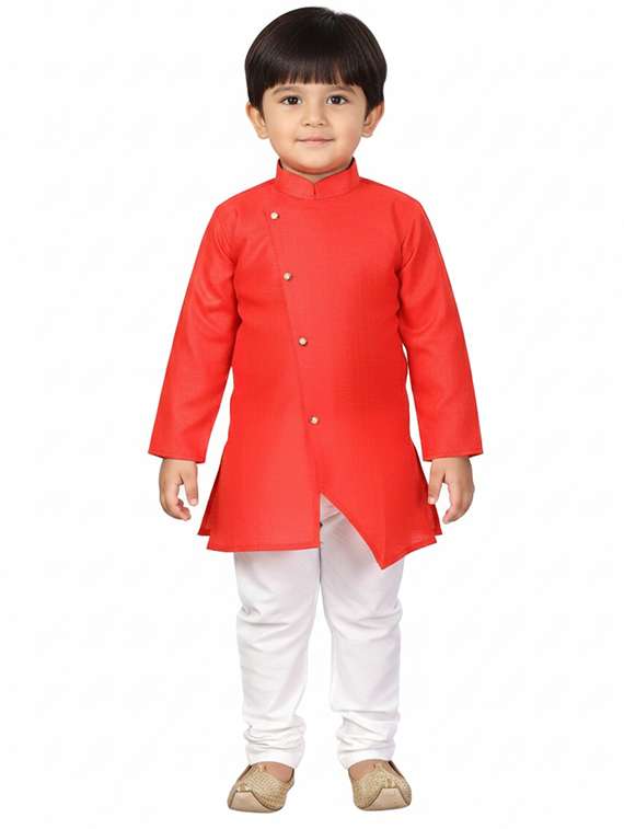 boys solid long sleeve kurta and pyjama set