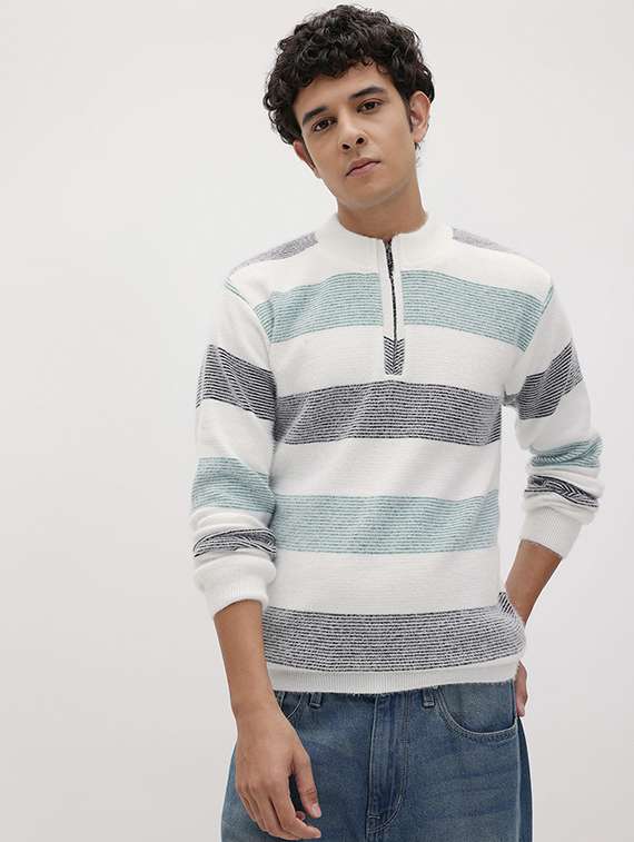 men striped long sleeve regular fit pullover 