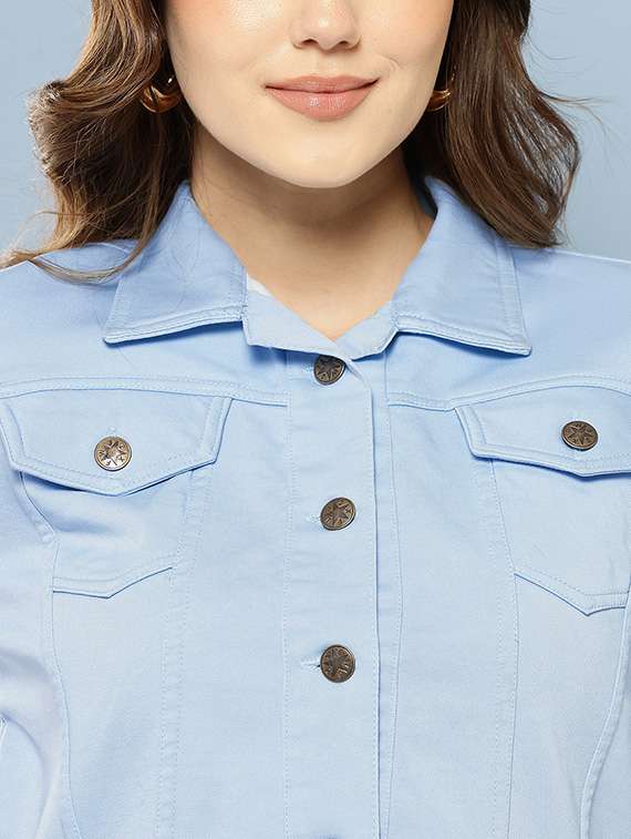 women solid long sleeve denim jacket - 22280350 -  Standard Image - 3