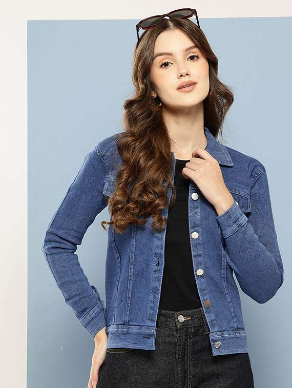 women solid long sleeve denim jacket