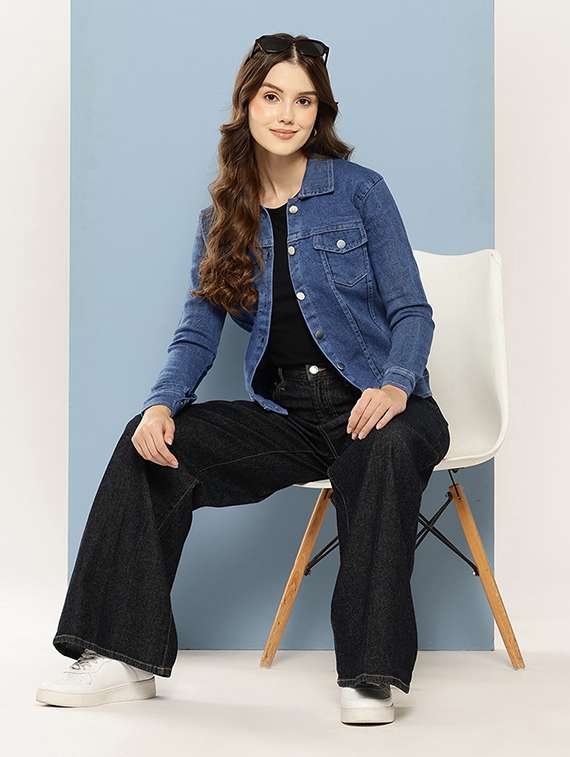 women solid long sleeve denim jacket - 22280355 -  Standard Image - 3