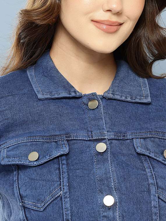 women solid long sleeve denim jacket - 22280355 -  Standard Image - 5