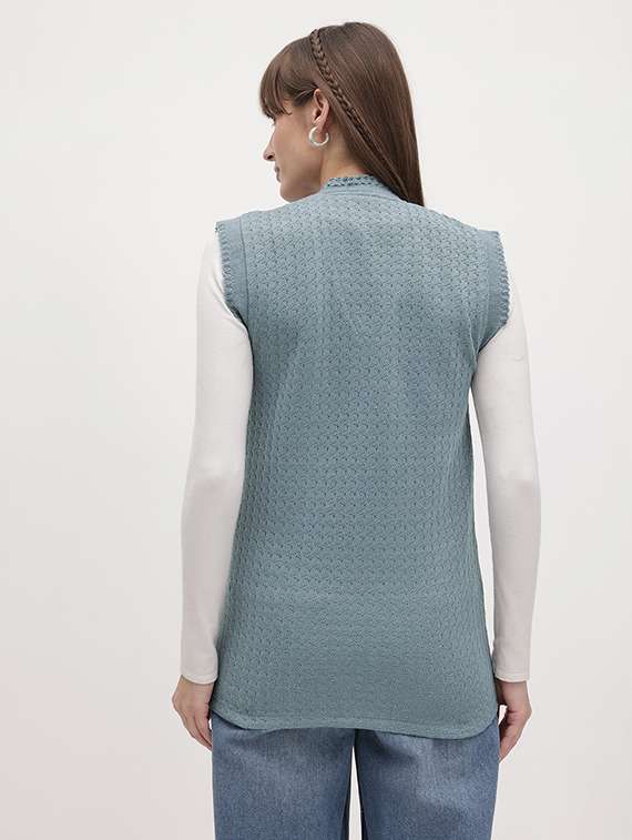 women self designed sleeveless cardigan - 22280356 -  Standard Image - 3