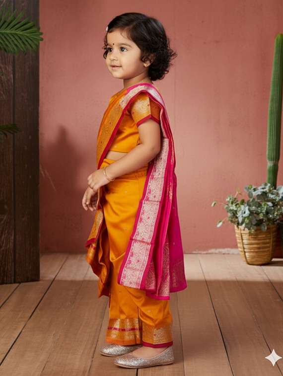 girls self designed ready to wear nauvari saree - 22280357 -  Standard Image - 3