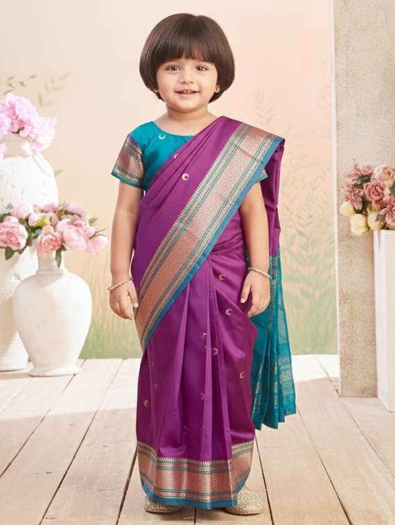 girls self designed bordered ready to wear saree