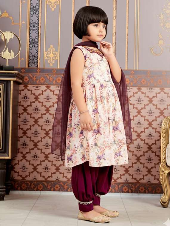 girls printed kurta and salwar with dupatta set - 22280360 -  Standard Image - 3