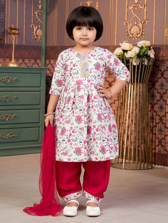 girls printed kurta and salwar with dupatta set
