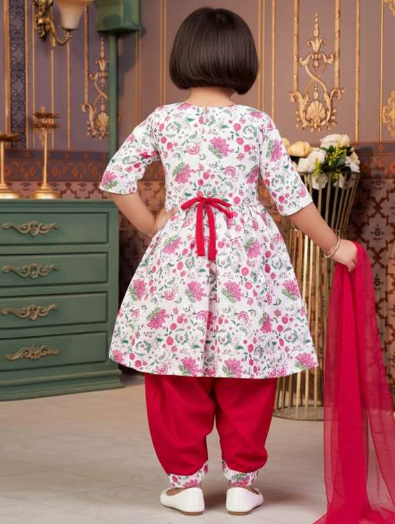 girls printed kurta and salwar with dupatta set - 22280365 -  Standard Image - 3