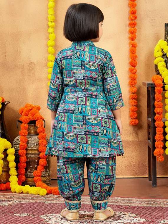 girls printed collared kurta and salwar set  - 22280367 -  Standard Image - 3