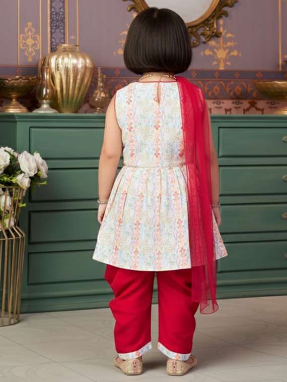 girls printed kurta and salwar with dupatta set - 22280369 -  Standard Image - 3