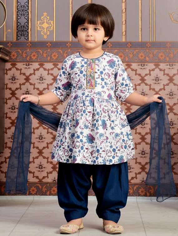 girls printed kurta and salwar with dupatta set