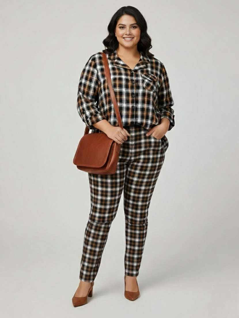 women checkered shirt  and trouser co-ord set
