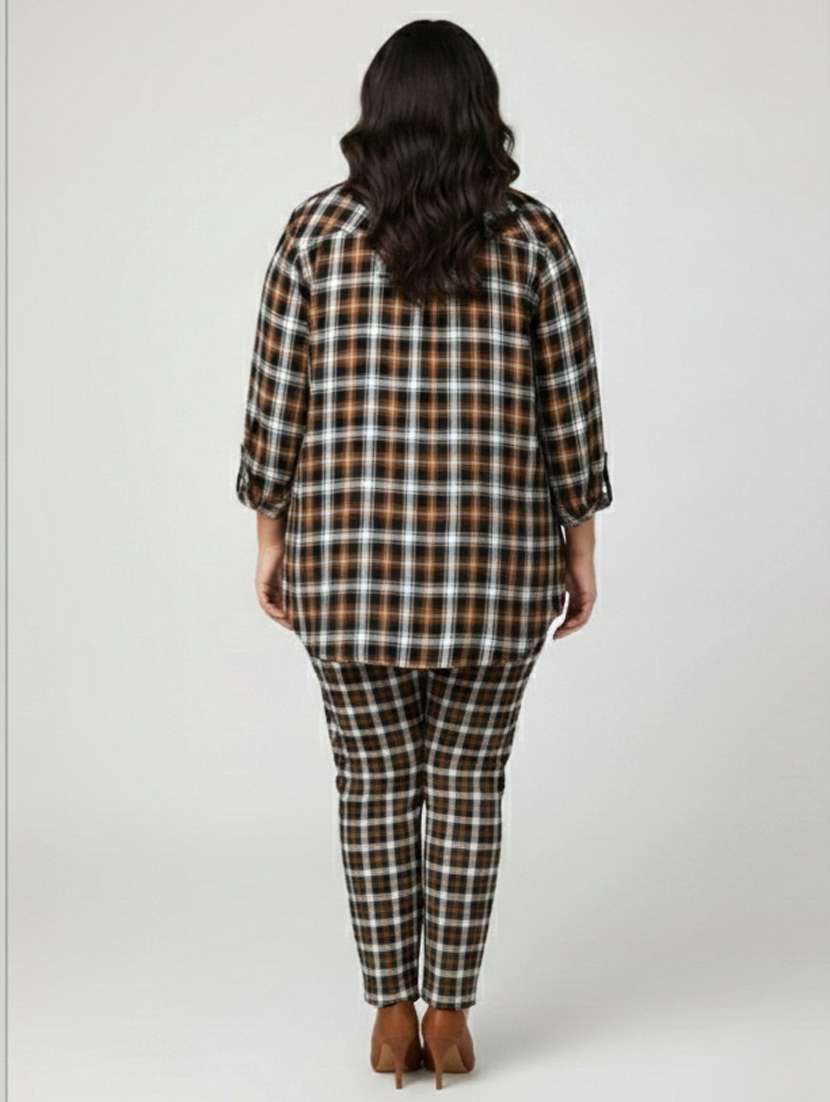 women checkered shirt  and trouser co-ord set - 22280373 -  Standard Image - 3