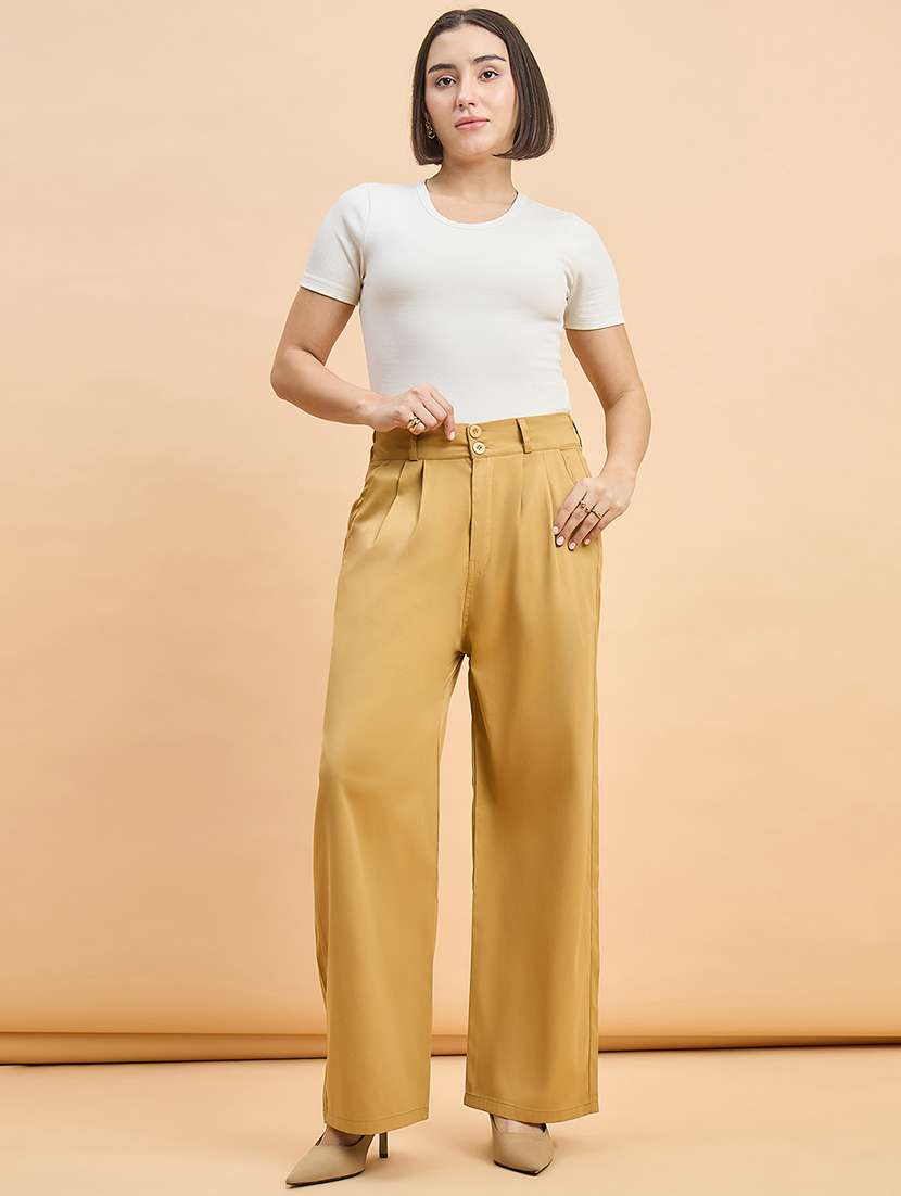 women solid high rise straight trouser - 22280408 -  Standard Image - 3