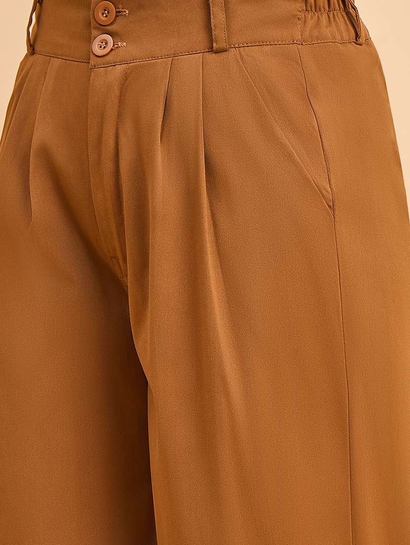 women solid high rise straight trouser - 22280409 -  Standard Image - 5