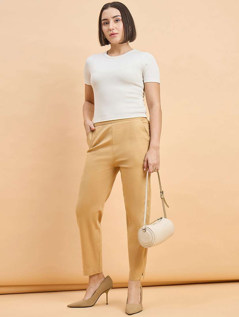 women solid mid rise cigarette pants - 22280410 -  Standard Image - 3