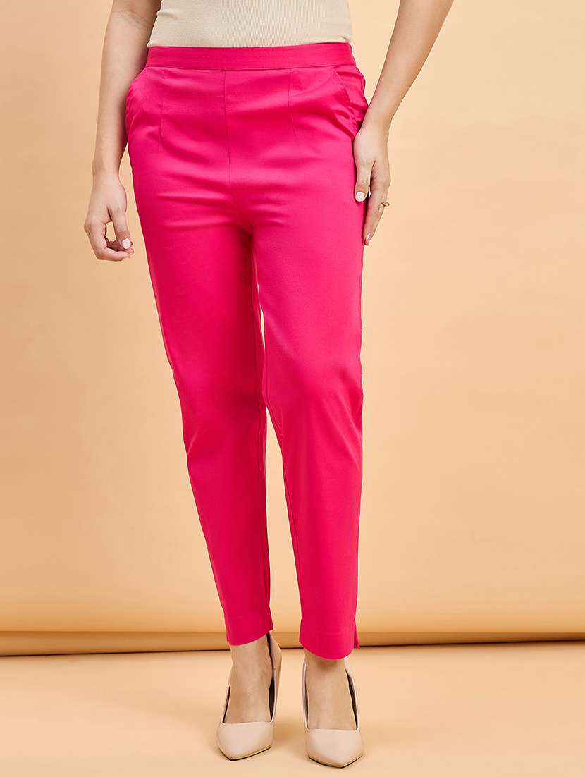 women solid mid rise cigarette pants