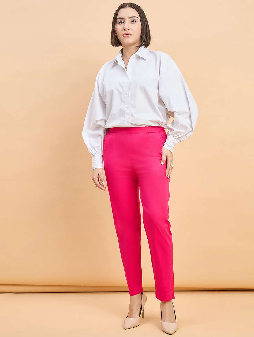 women solid mid rise cigarette pants - 22280411 -  Standard Image - 3