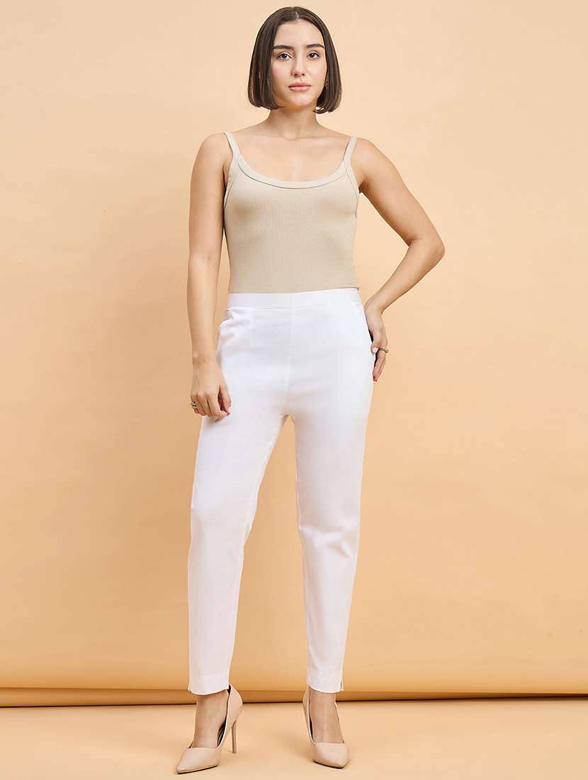 women solid mid rise cigarette pants - 22280412 -  Standard Image - 3