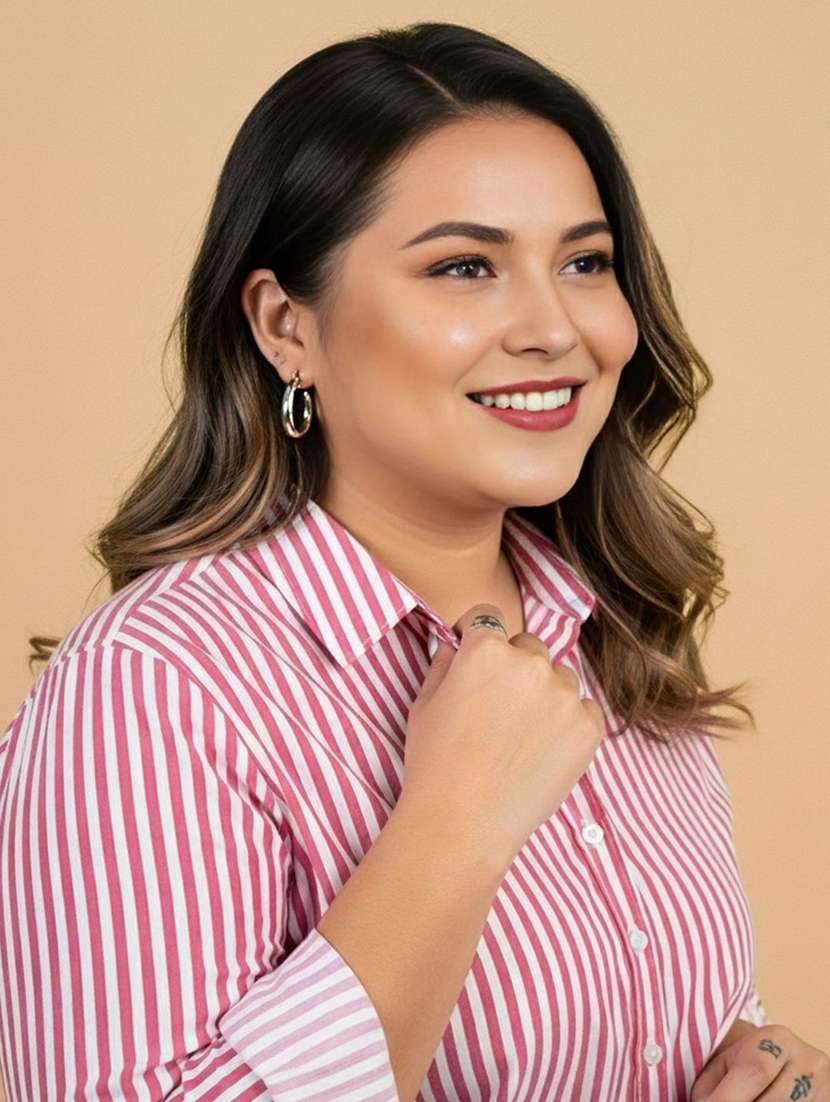 women plus size striped collared long sleeve shirt - 22280419 -  Standard Image - 5