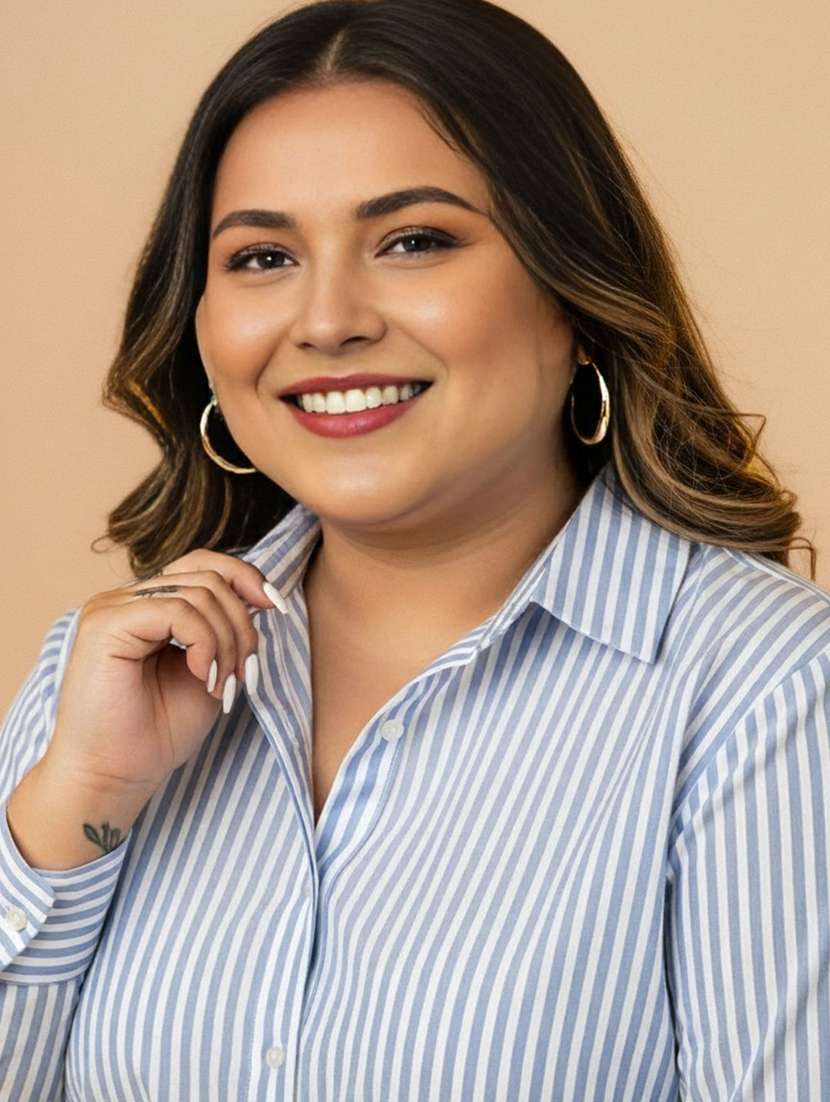 women plus size striped collared long sleeve shirt - 22280420 -  Standard Image - 5