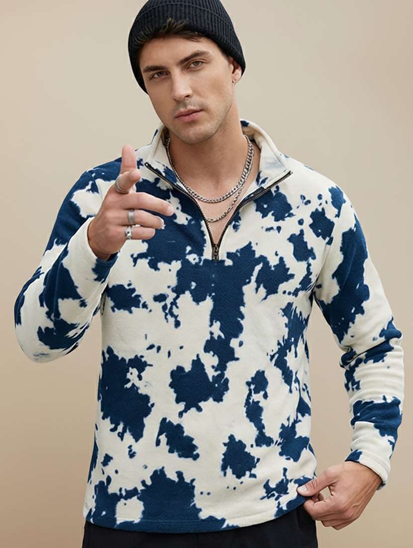 men printed stand collar long sleeve sweatshirt