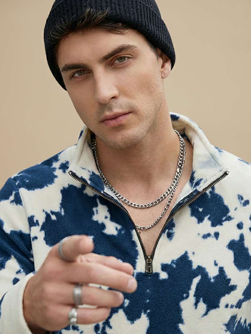 men printed stand collar long sleeve sweatshirt - 22280434 -  Standard Image - 3