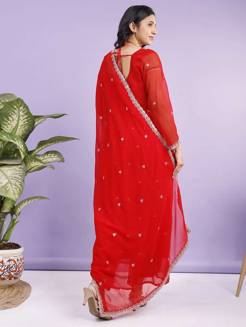 women solid with work three quarter sleeve kurta with dupatta set - 22280445 -  Standard Image - 5