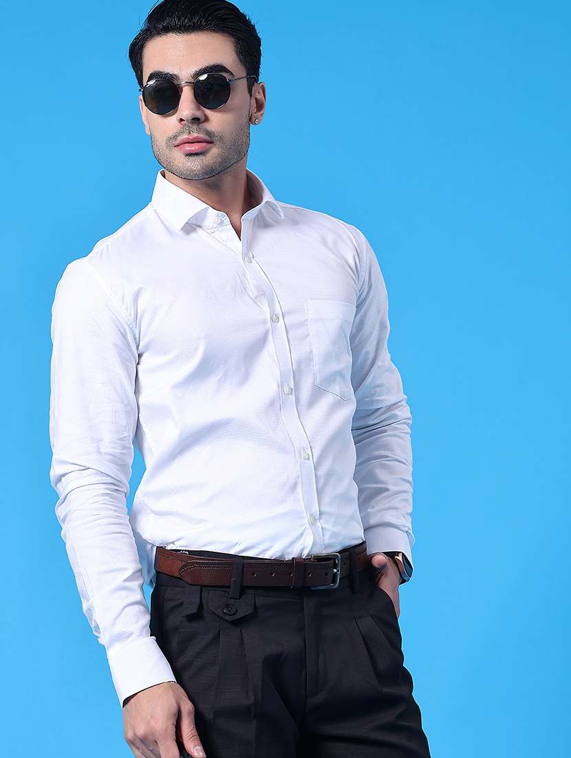 men solid long sleeve slim fit formal shirt