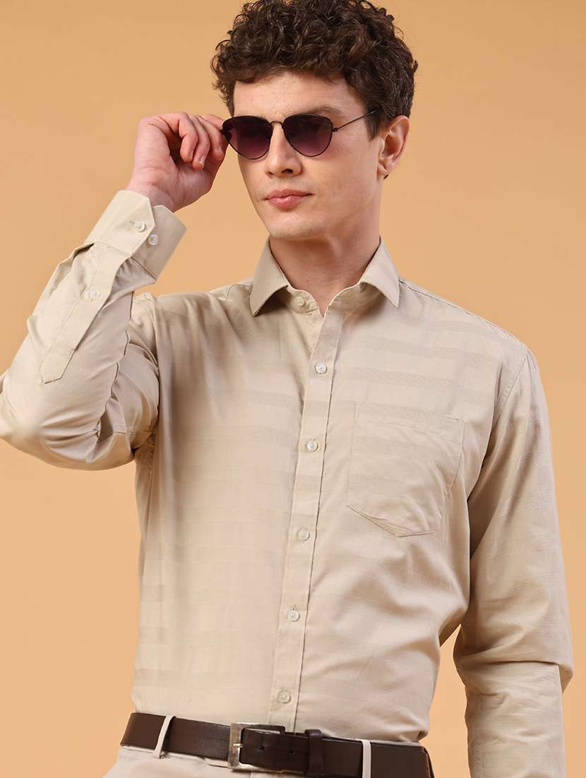 men striped long sleeve slim fit formal shirt