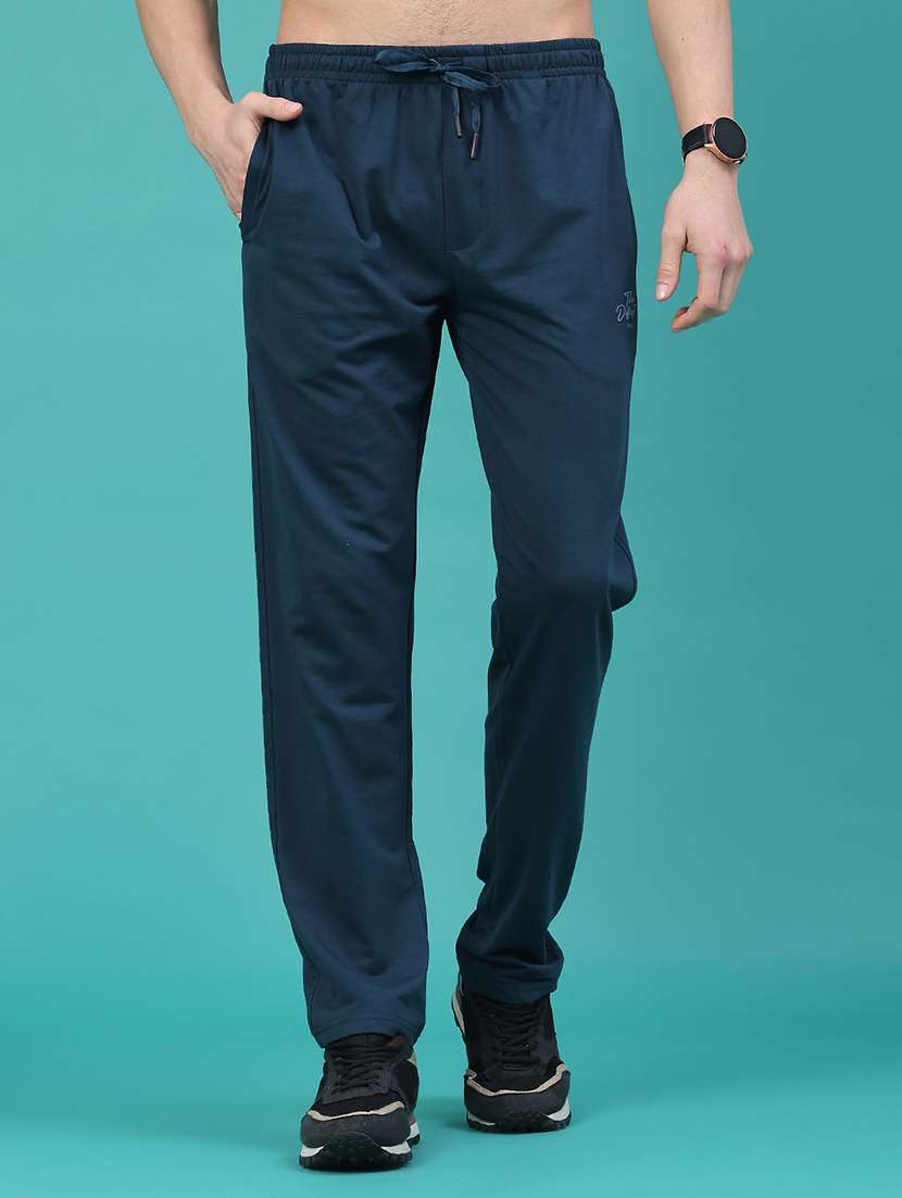 men solid mid rise full length track pant