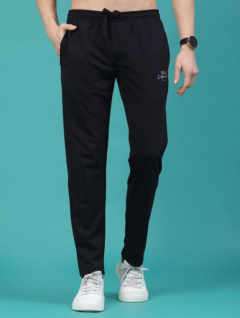 men solid mid rise full length track pant