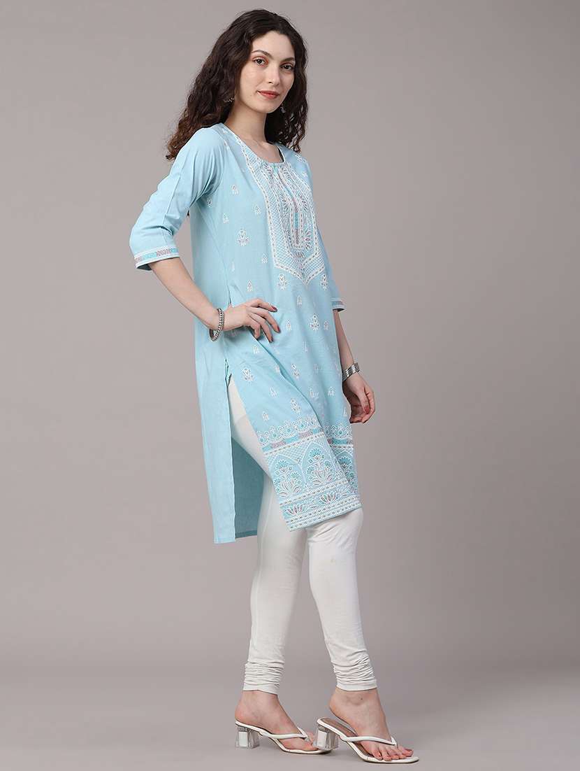 women embroidered three quarter sleeves straight kurta - 22280575 -  Standard Image - 3