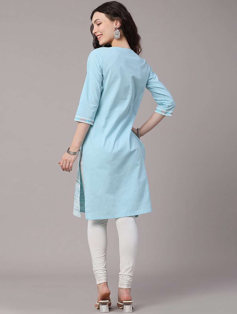 women embroidered three quarter sleeves straight kurta - 22280575 -  Standard Image - 5