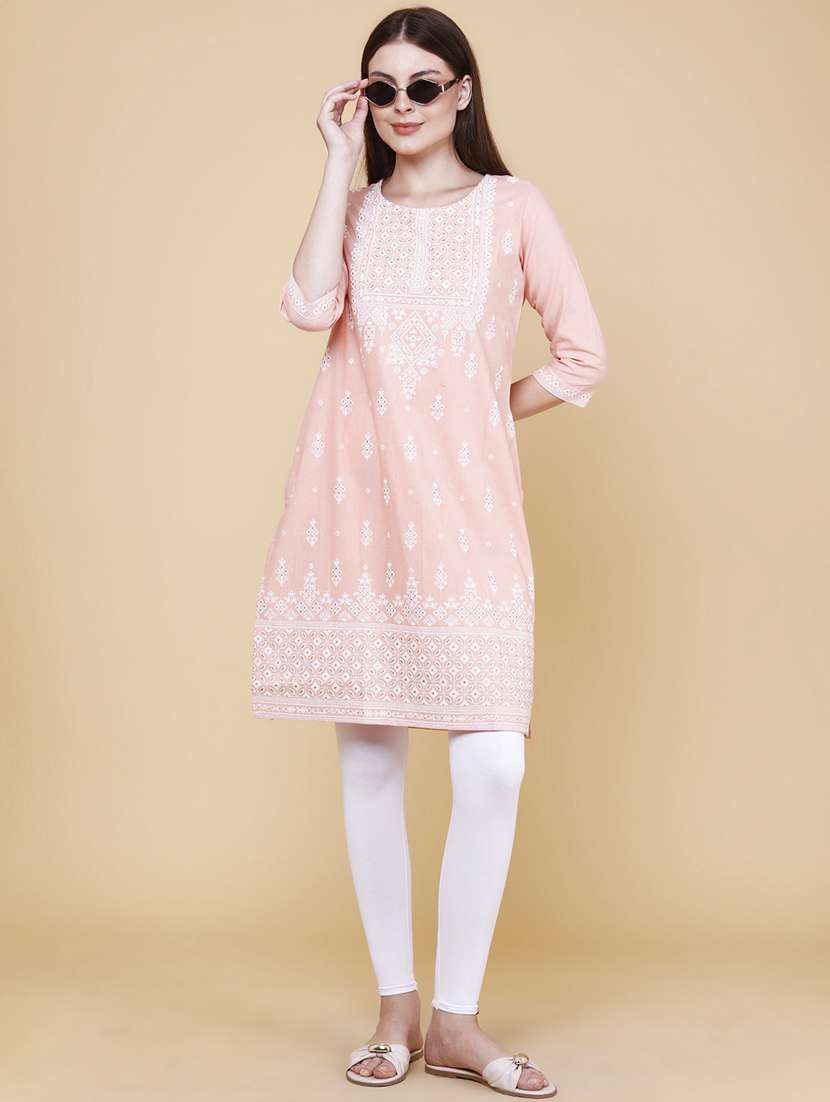women printed three quarter sleeves straight kurta