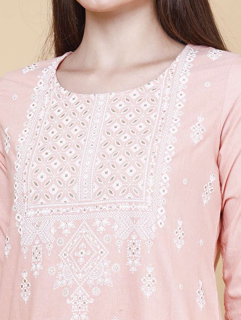 Women Printed Three Quarter Sleeves Straight Kurta - 22280576 -  Standard Image - 5