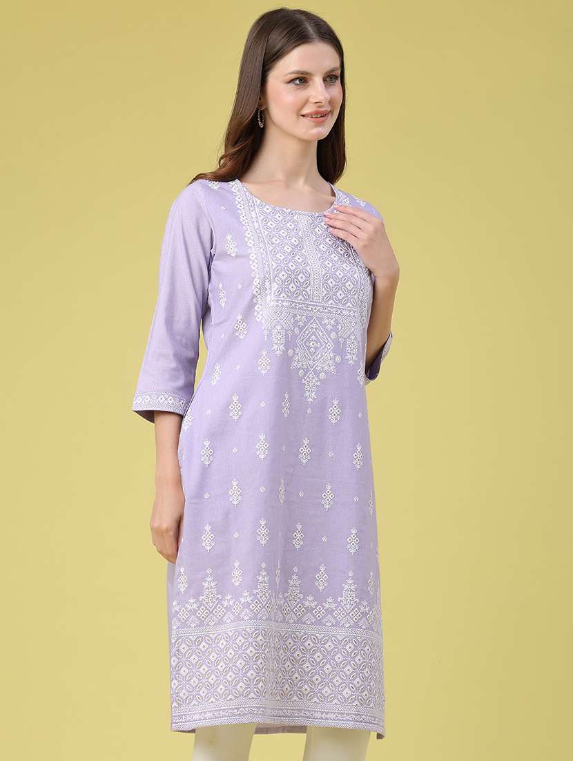 women printed three quarter sleeves straight kurta - 22280577 -  Standard Image - 3