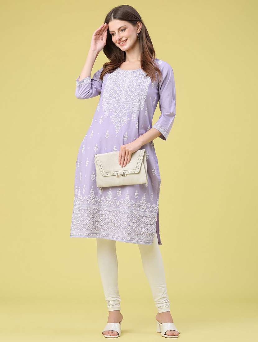 women printed three quarter sleeves straight kurta - 22280577 -  Standard Image - 5