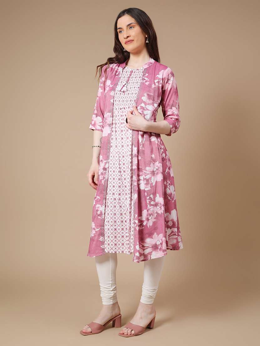 pink cotton tiered kurta - 22280583 -  Standard Image - 3