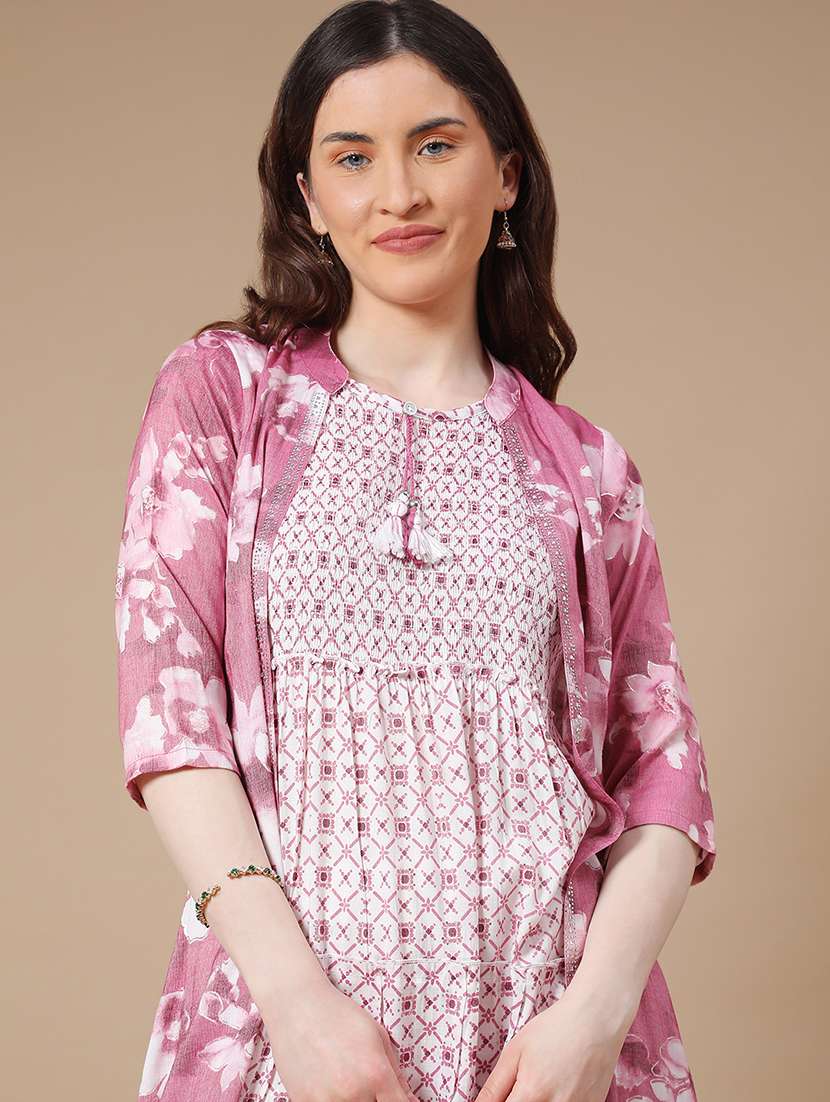 pink cotton tiered kurta - 22280583 -  Standard Image - 5