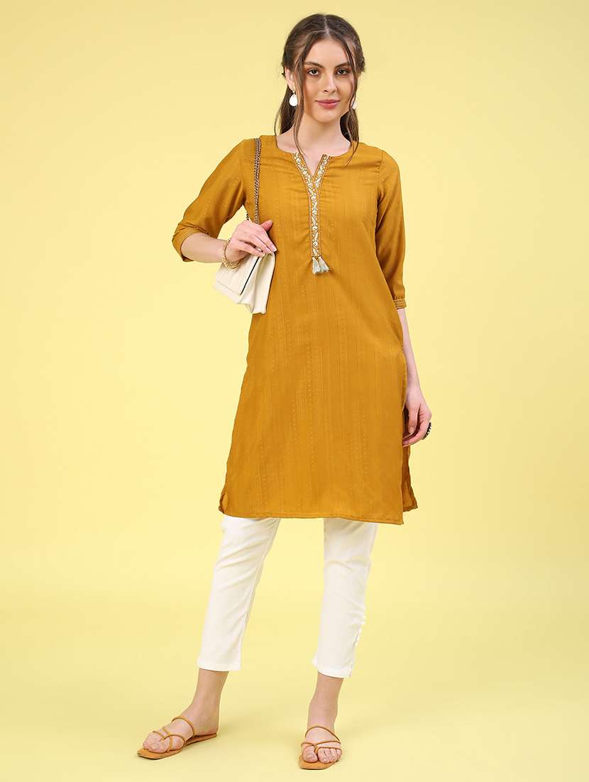 mustard cotton straight kurta