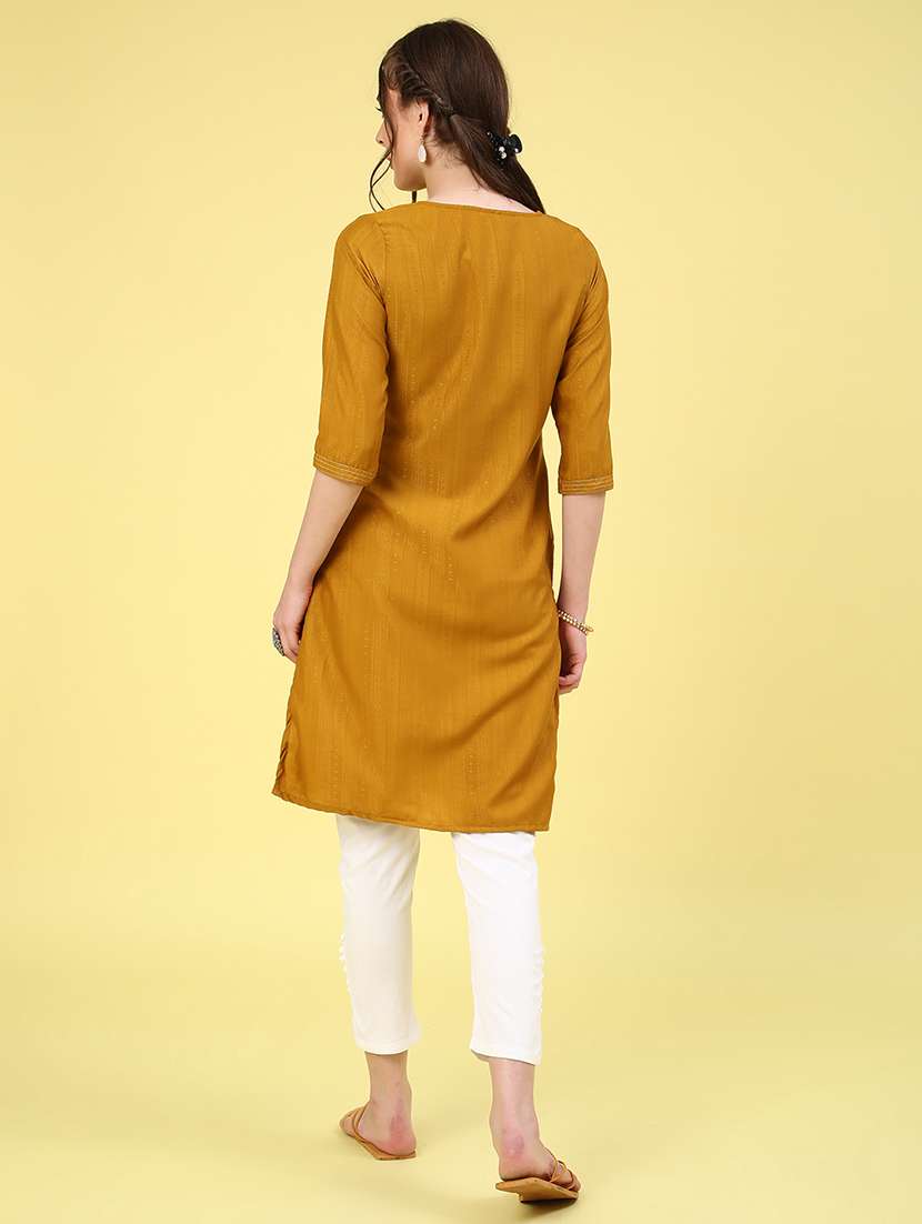 mustard cotton straight kurta - 22280589 -  Standard Image - 5