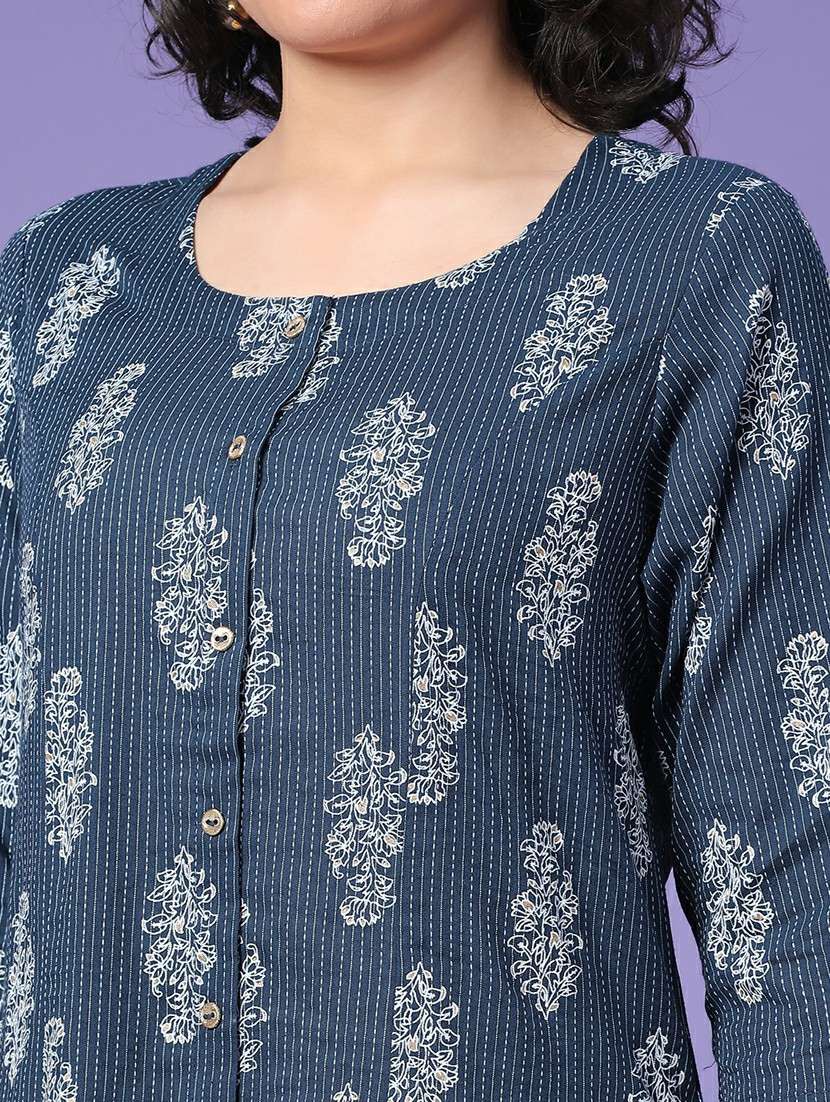 women printed three quarter sleeve a-line kurta - 22280590 -  Standard Image - 5