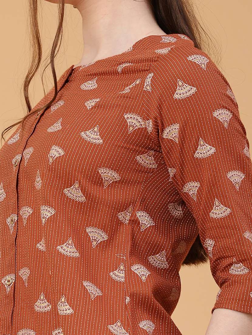 women printed three quarter sleeve a-line kurta - 22280591 -  Standard Image - 5