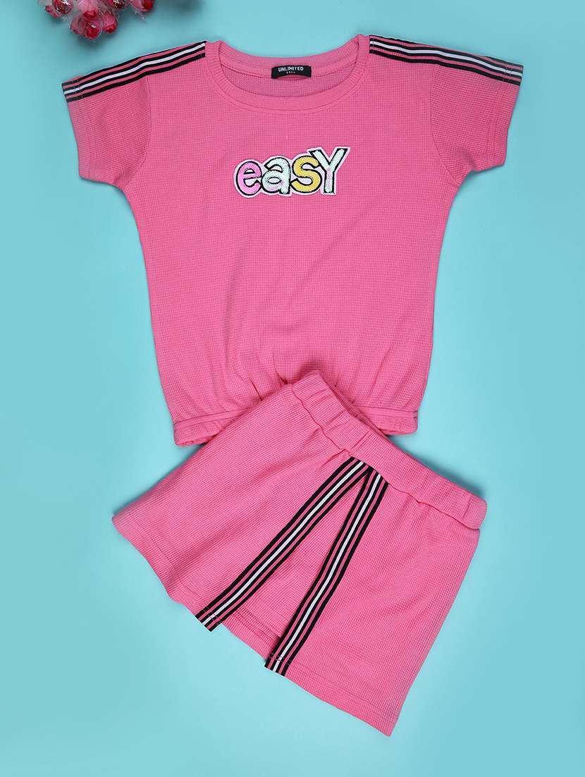 girls solid t-shirt and shorts co-ord set