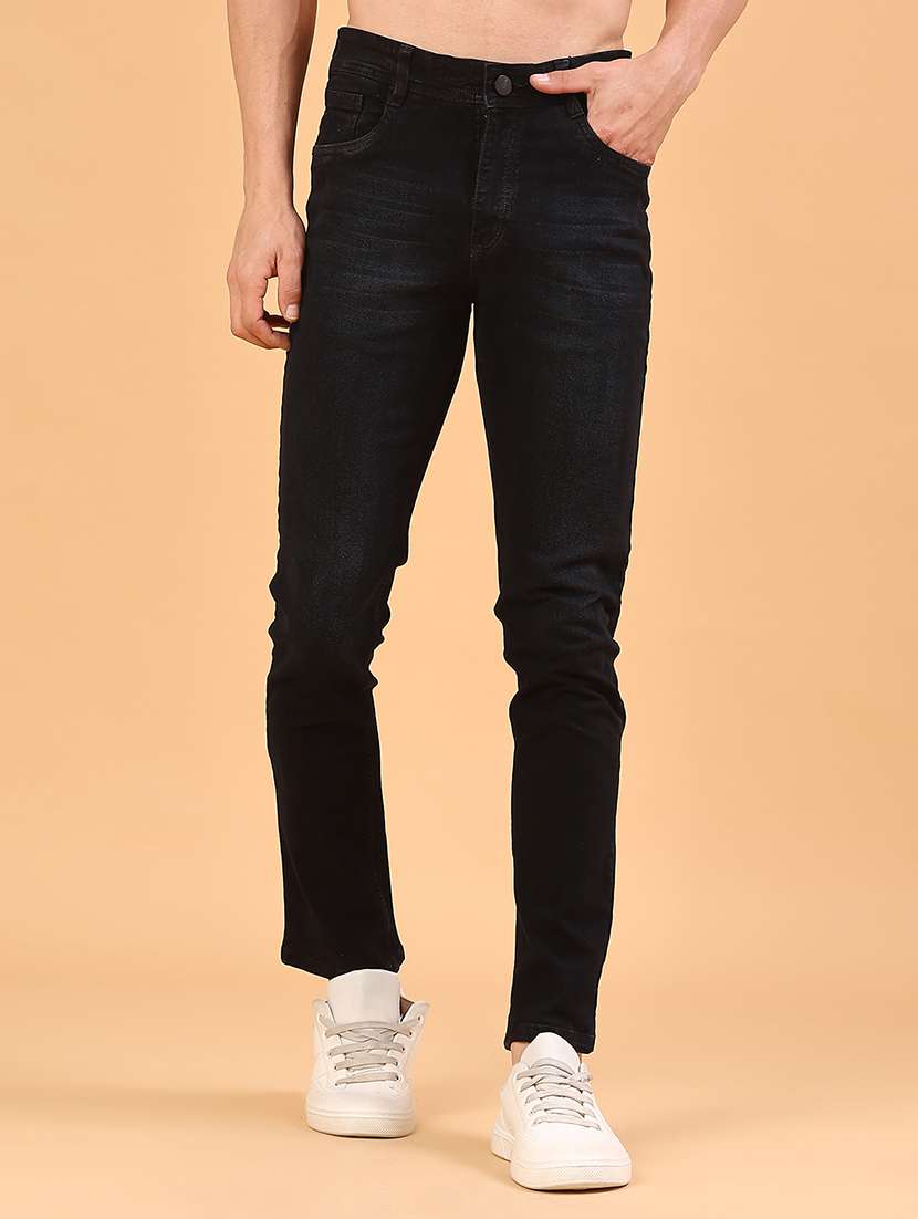 men plain mid rise full length slim fit jeans