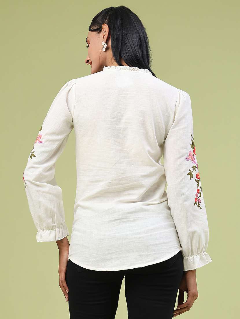 women embroidered bishop sleeve top - 22280653 -  Standard Image - 3